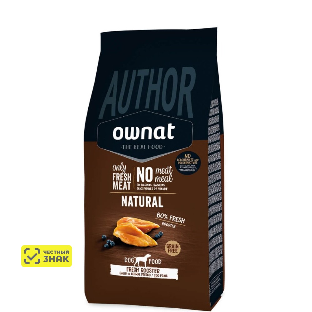 

Ownat Author Сухой корм для взрослых собак, со свежим мясом петуха, 3 кг
