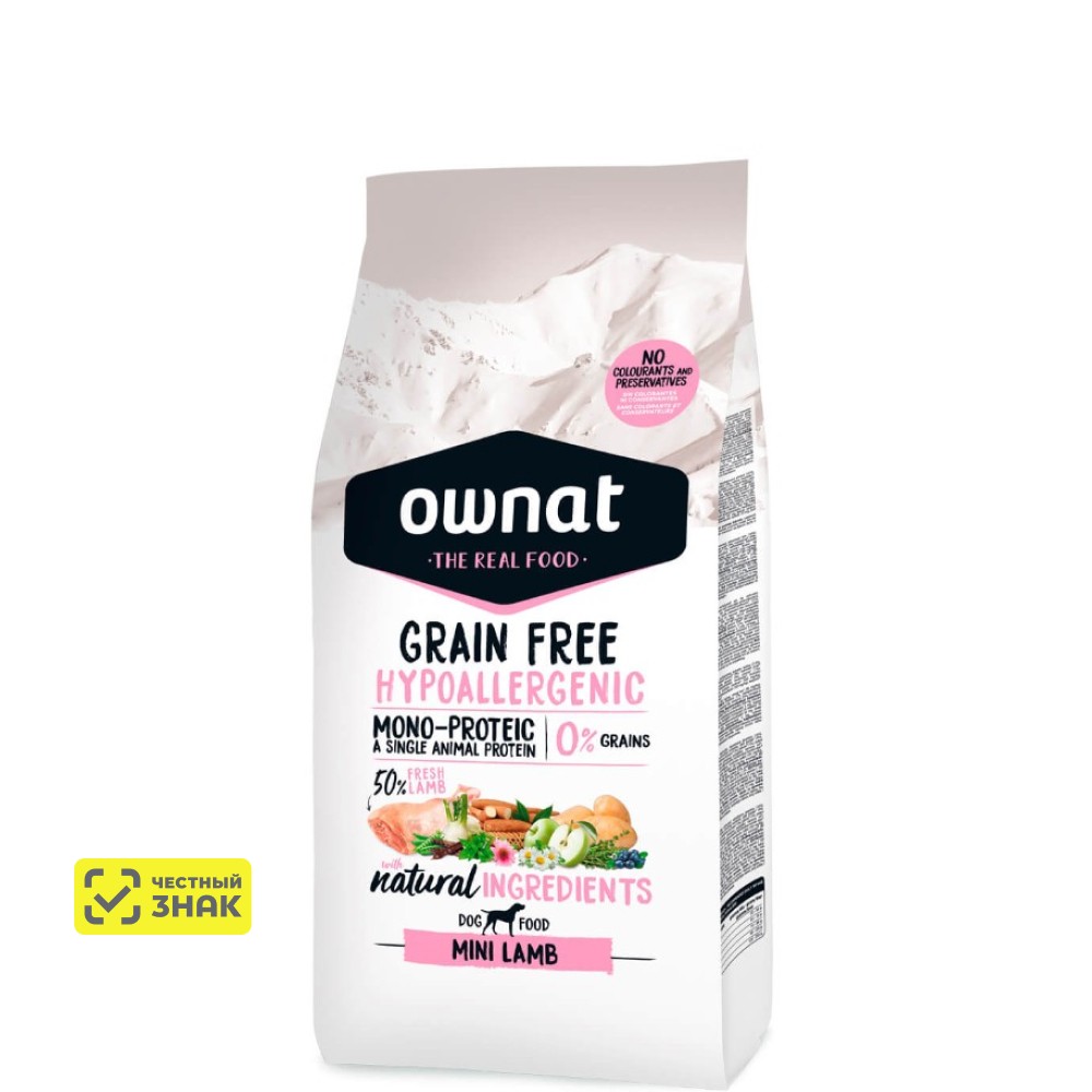 

Ownat Grain Free Hypo Сухой корм гипоаллергенный для собак мелких пород, с ягненком, 1 кг
