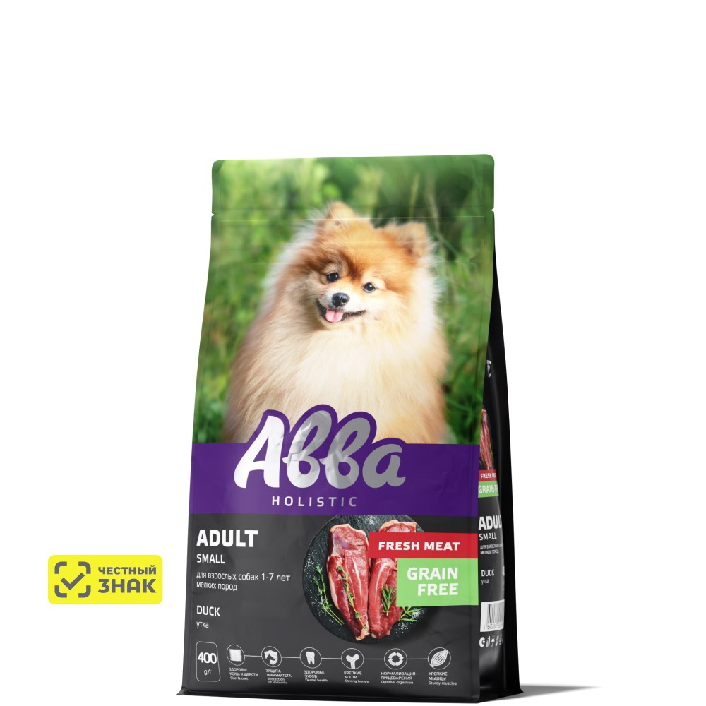 АВВА Adult Сухой корм на основе свежего мяса для взрослых собак мелких пород, с уткой, 400 гр.