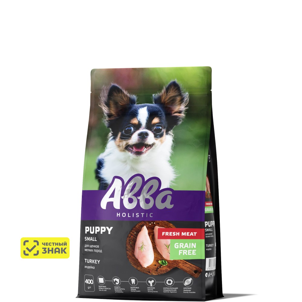 АВВА Puppy Сухой корм на основе свежего мяса для щенков мелких пород, с индейкой, 400 гр.
