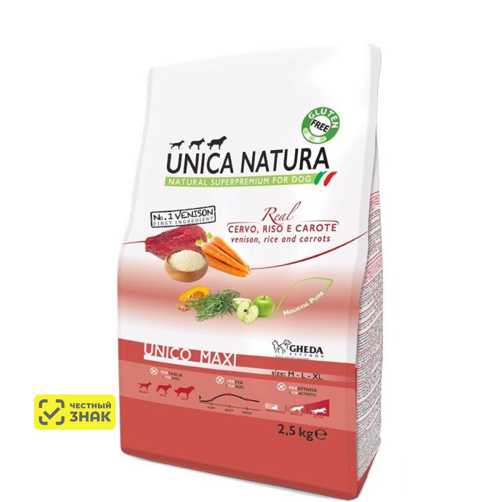 UNICA Natura Сухой корм для собак крупных пород, с олениной, рисом и морковью, 2,5 кг