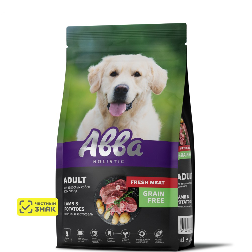 АВВА Grain Free Сухой корм беззерновой для взрослых собак всех пород, с ягнёнком и картофелем, 3 кг