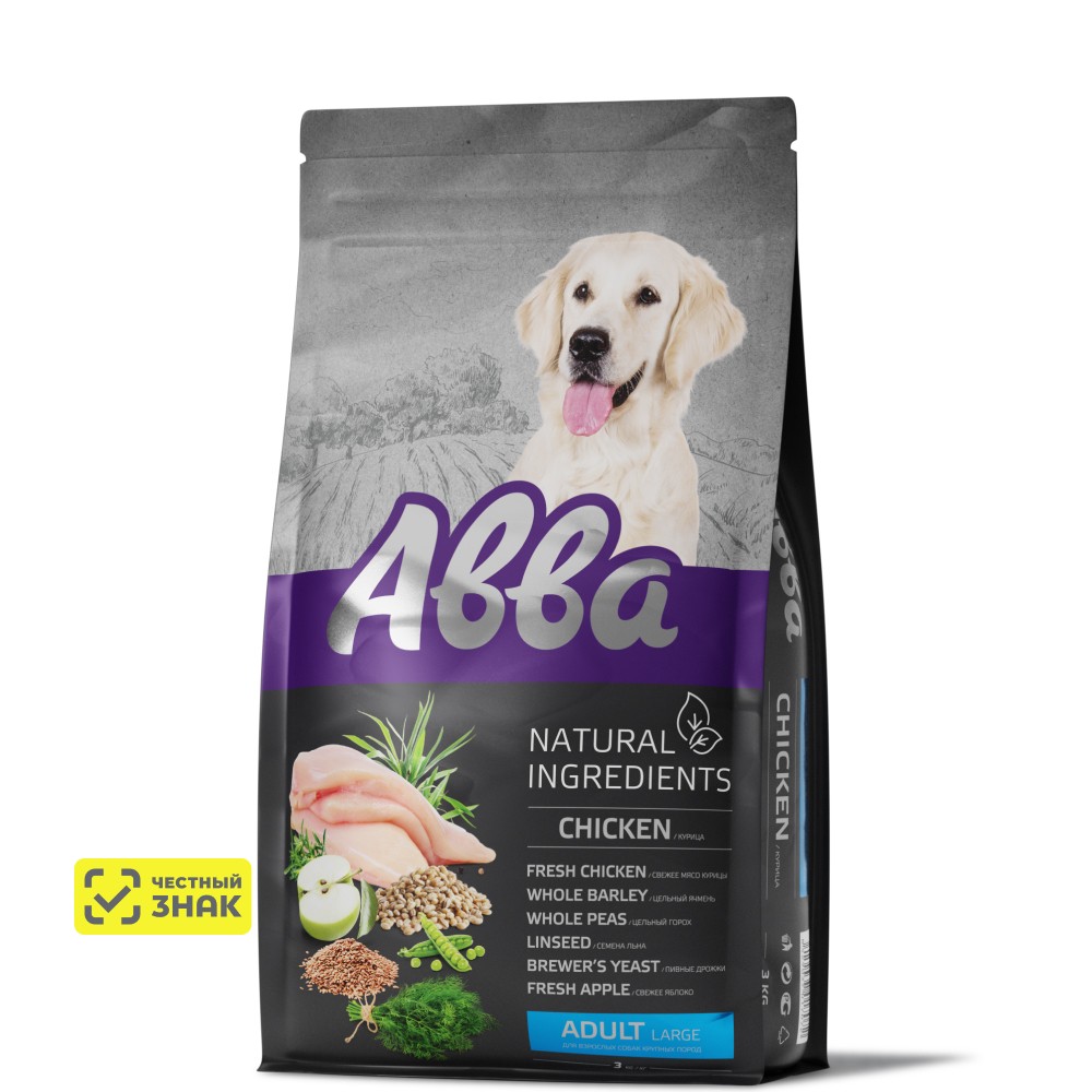 АВВА Natural Ingredients Сухой корм для взрослых собак крупных пород, с курицей, 3 кг