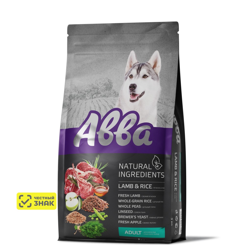 АВВА Natural Ingredients Сухой корм для взрослых собак с ягненком и рисом, 3 кг
