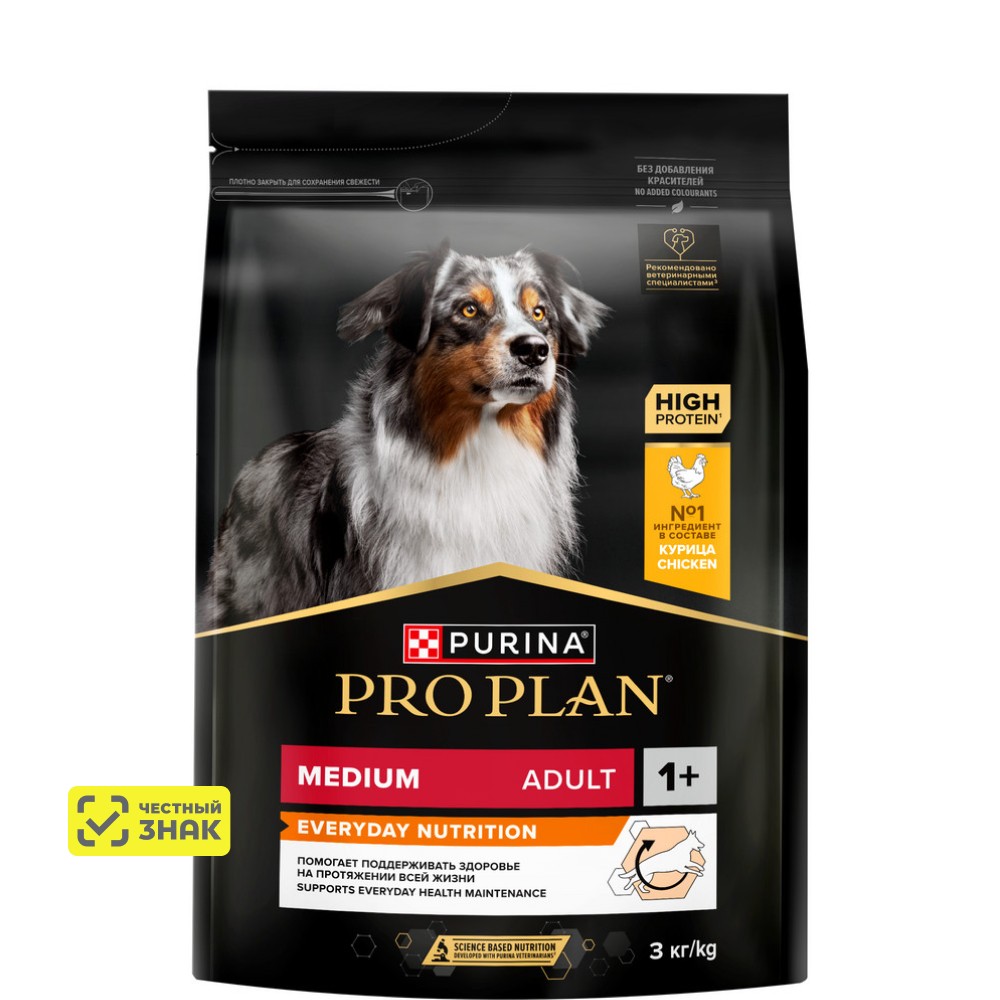PRO PLAN® Everyday Nutrition Сухой корм для взрослых собак средних пород, с высоким содержанием курицы, 3 кг