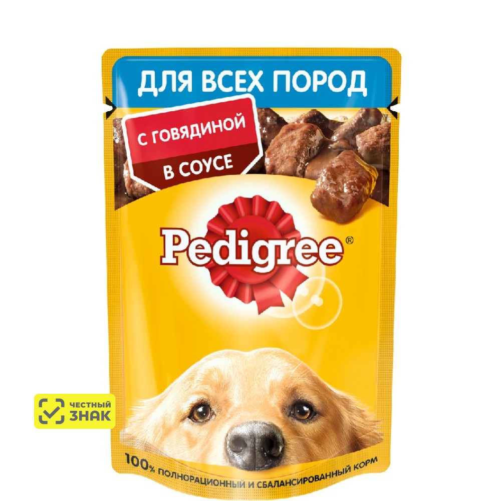 

Pedigree Влажный корм (пауч) для взрослых собак всех пород, с говядиной в соусе, 85 гр.