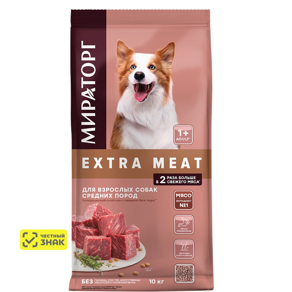 

Мираторг Extra Meat Сухой корм для собак средних пород, с говядиной black angus, 10 кг