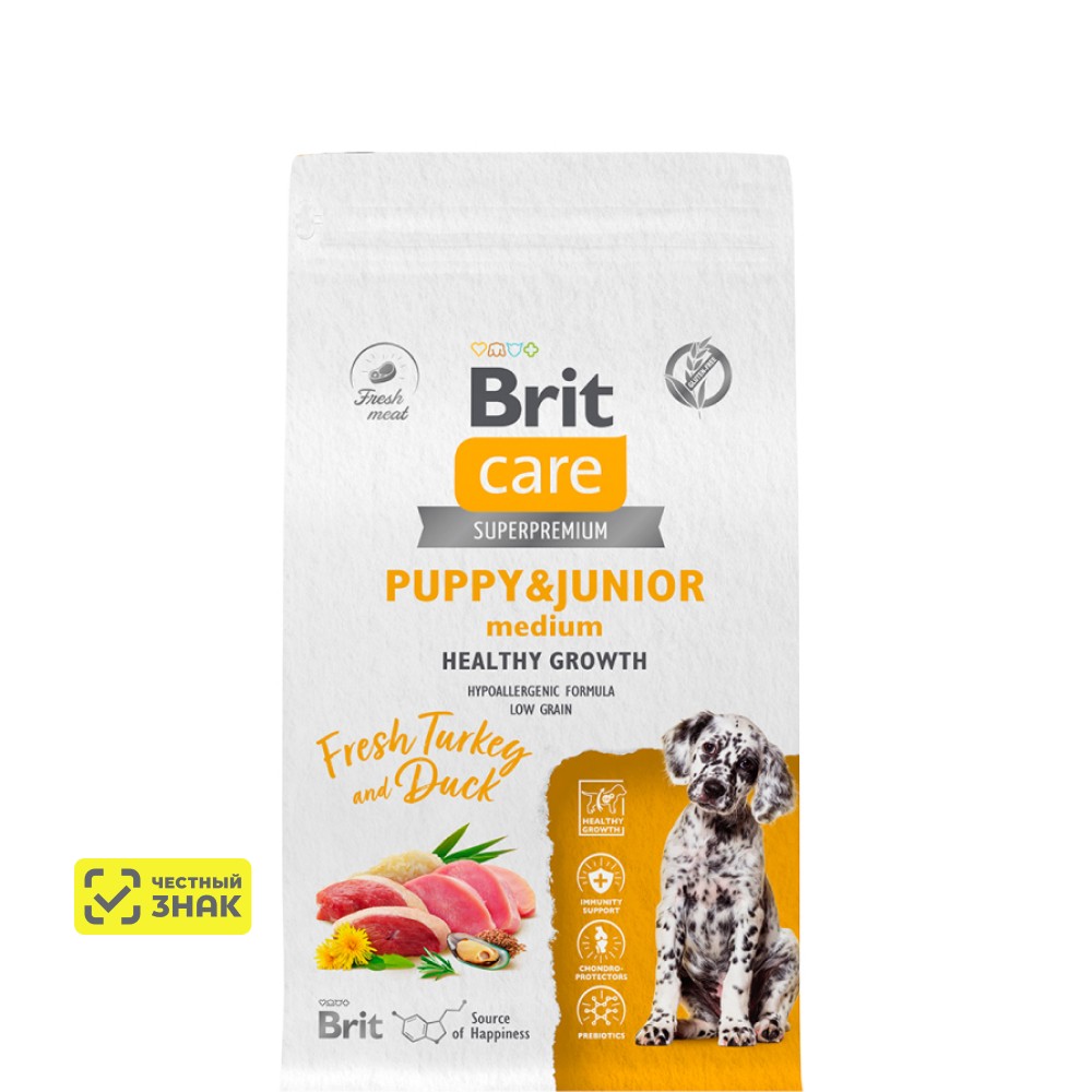

Brit Care Puppy and Junior Сухой корм для щенков средних пород, с индейкой и уткой, 1,5 кг