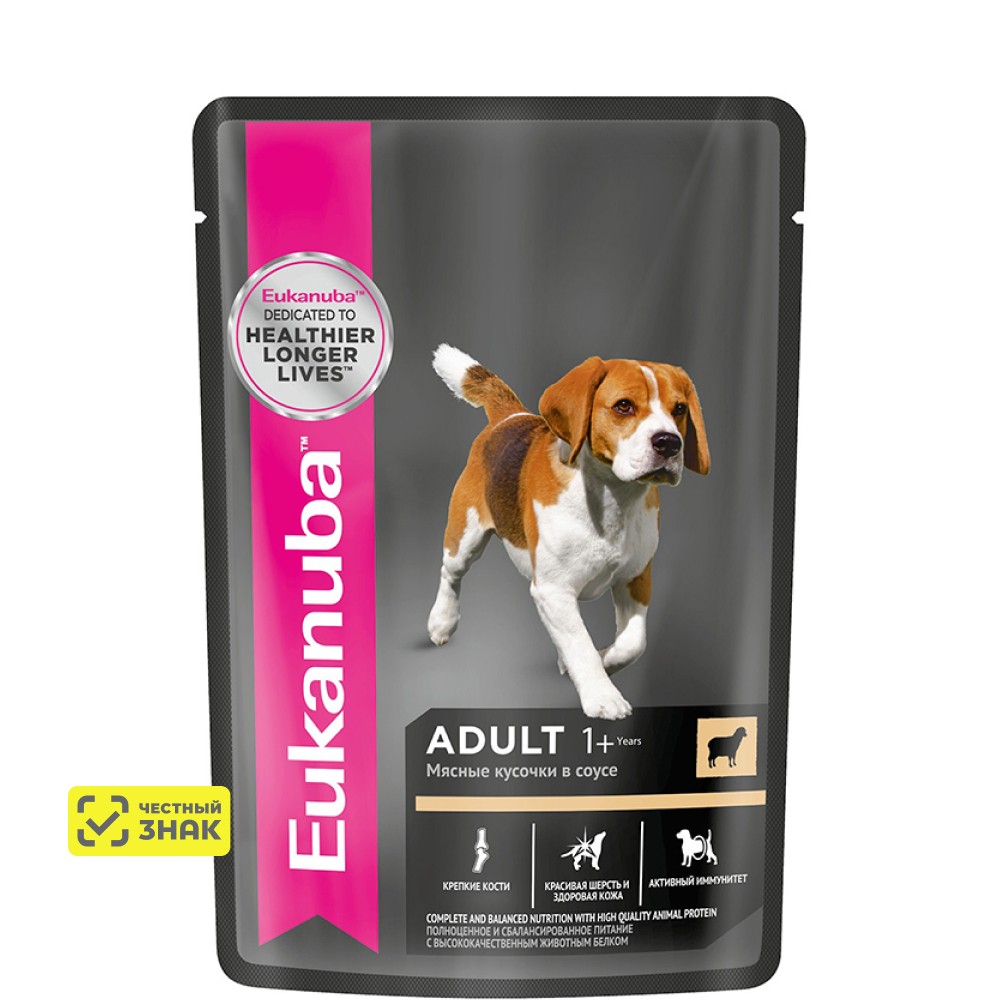 

Eukanuba Adult all breed Влажный корм (пауч) для взрослых собак всех пород, с ягненком в соусе, 100 гр.