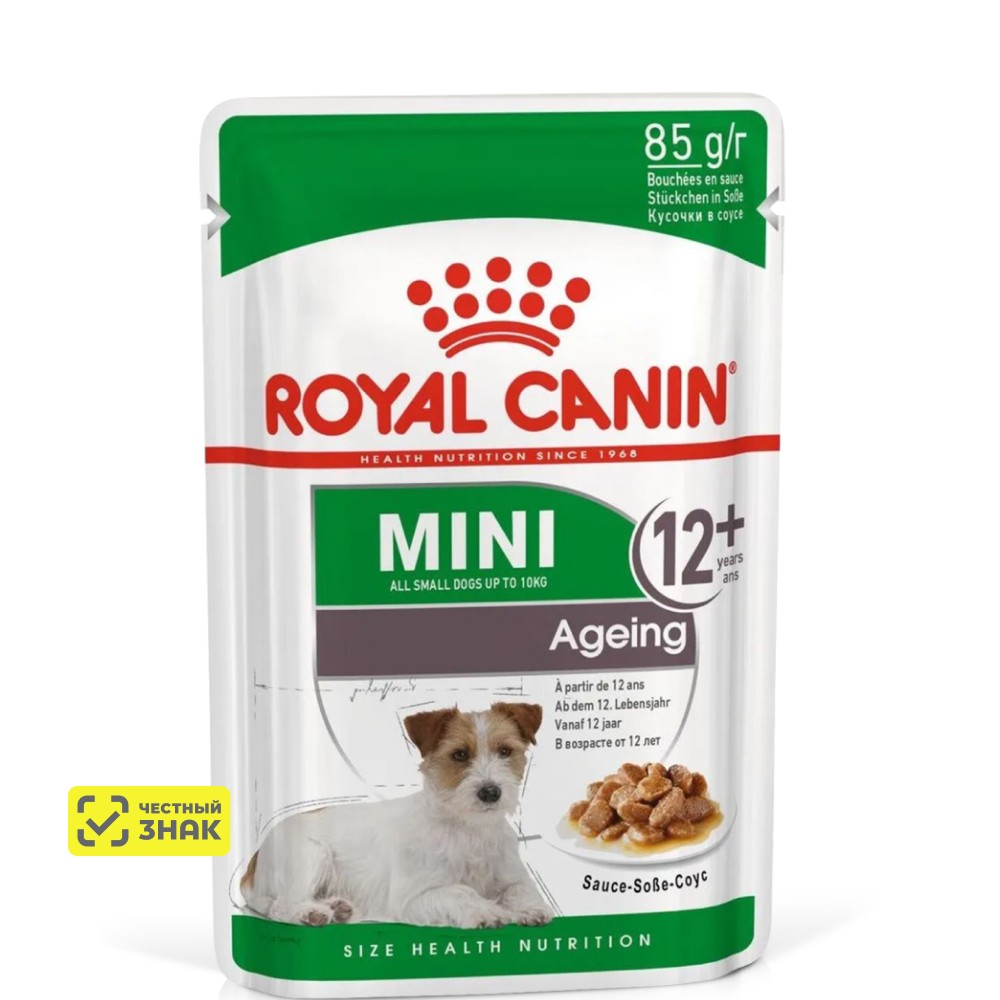

Royal Canin Mini Ageing 12+ Влажный корм (пауч) для собак мелких размеров старше 12 лет, кусочки в соусе, 85 гр.