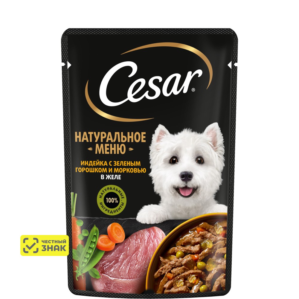 

Cesar Влажный корм (пауч) для собак, индейка, горох и морковь в желе, 80 гр.