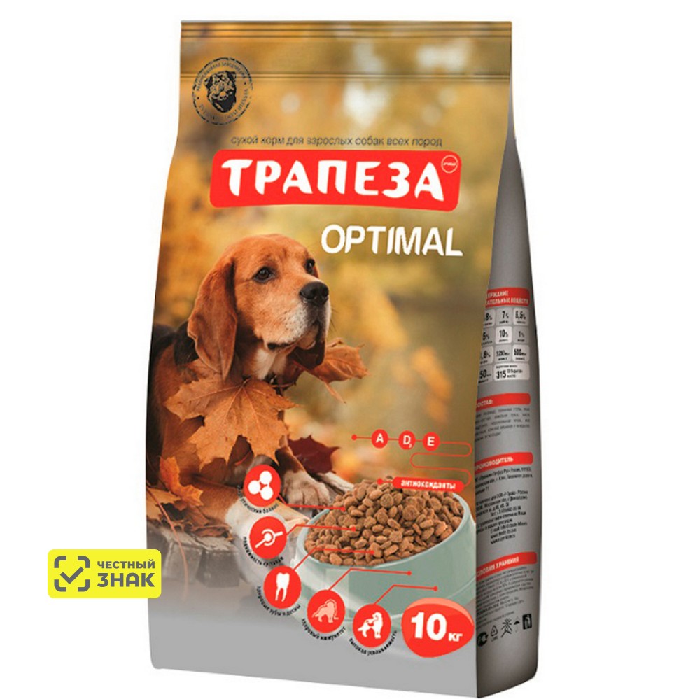 

Трапеза Optimal Сухой корм для взрослых собак всех пород живущих в городских условиях, 10 кг