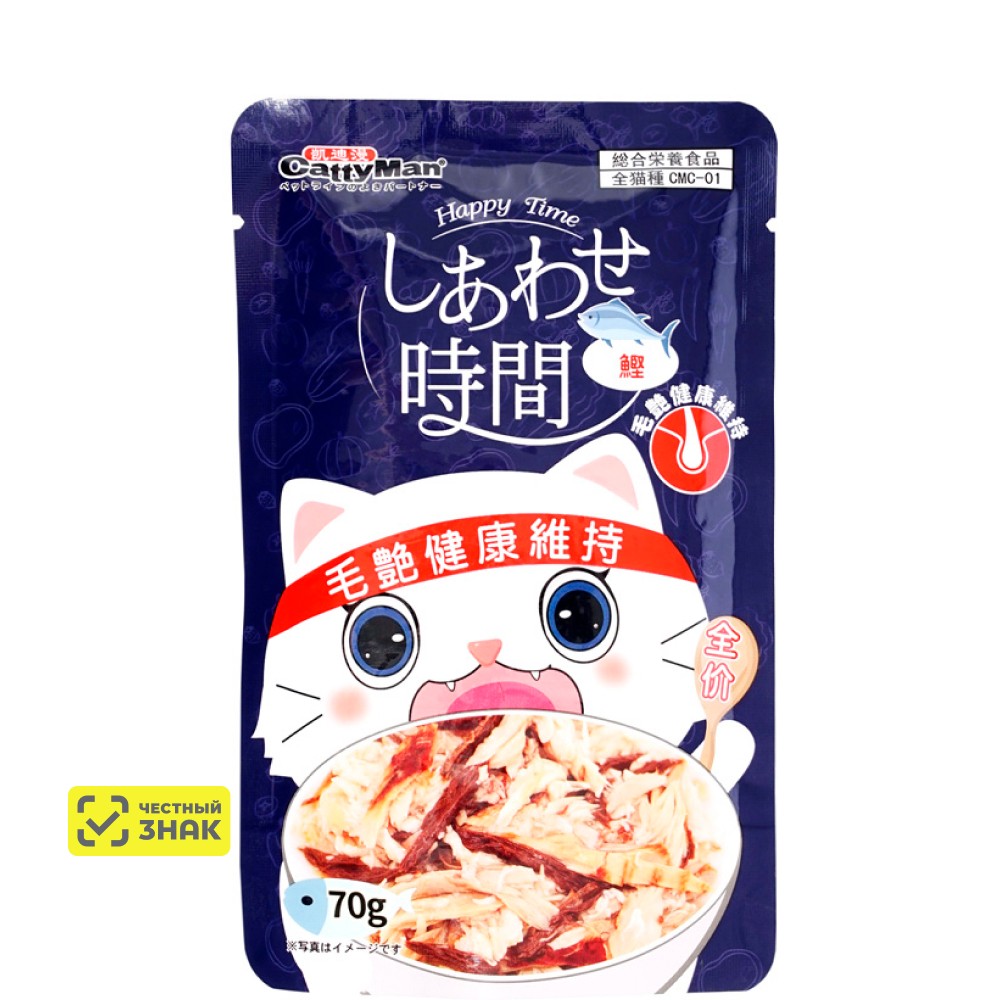 

CATTYMAN Влажный корм (пауч) для здоровья глаз и красоты шерсти у кошек и котят, на основе тихоокеанского тунца, 70 гр.