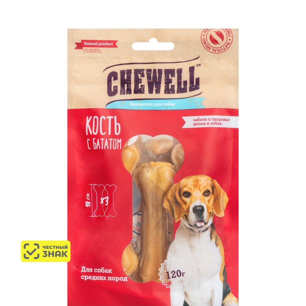 

Chewell Лакомство Кость с бататом для собак средних пород, 120 гр.