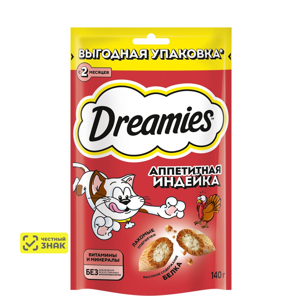 

Dreamies Лакомство Подушечки с индейкой для кошек, 140 гр.