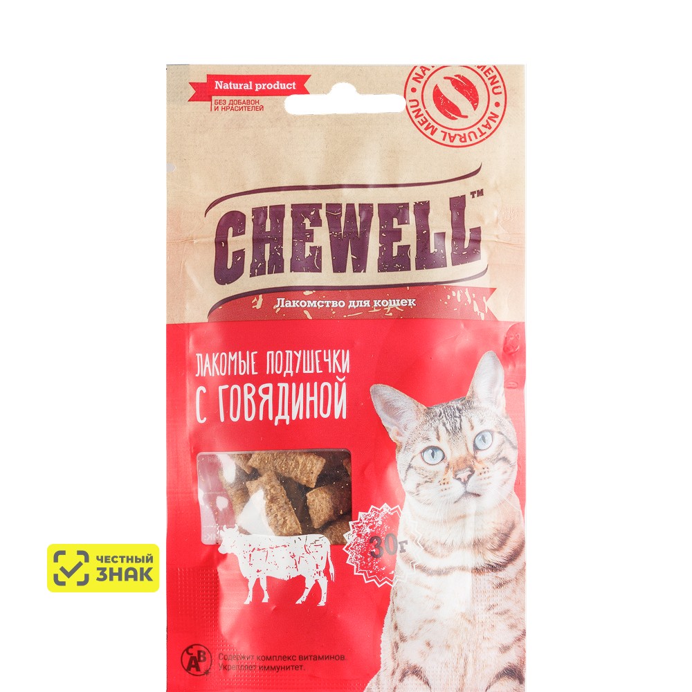 

Chewell Лакомство Лакомые подушечки с говядиной для кошек, 30 гр.
