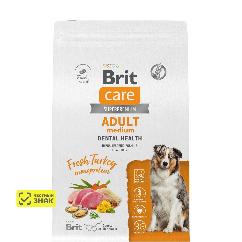 

Brit Кеа Adult Medium Dental Health Сухой корм для стерилизованных собак средних пород, с индейкой, 3 кг