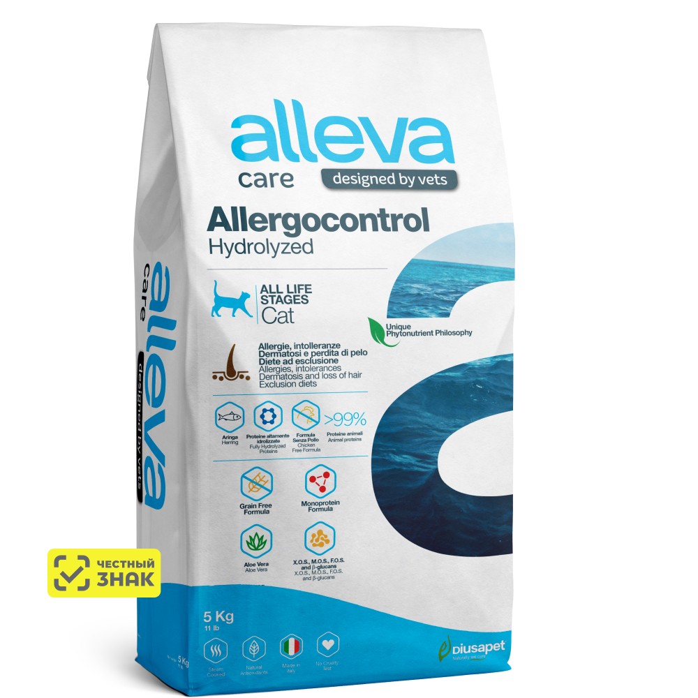 ALLEVA Care Adult Allergocontrol Hydrolyzed Сухой диетический корм для кошек, с океанической рыбой