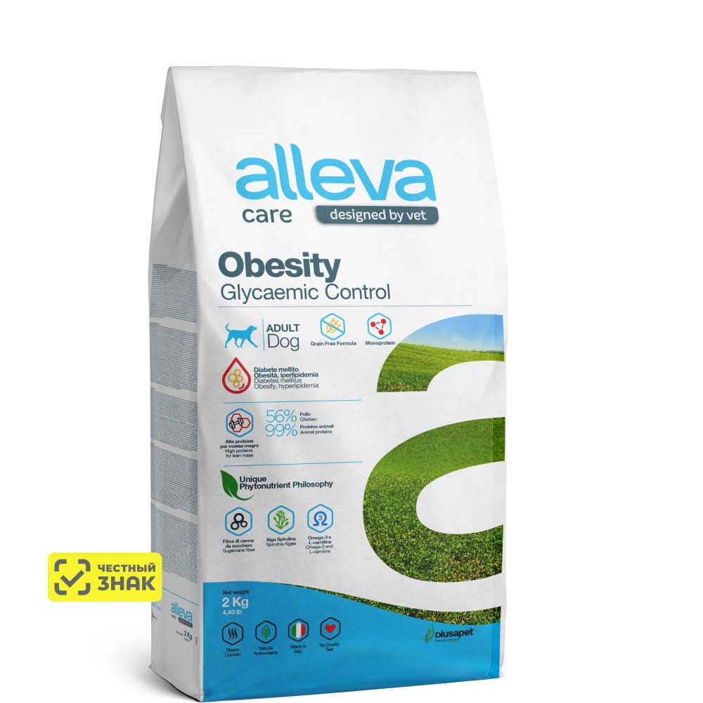 

ALLEVA Care Adult Obesity Glycemic Control Сухой диетический корм для взрослых собак, с курицей, 2 кг