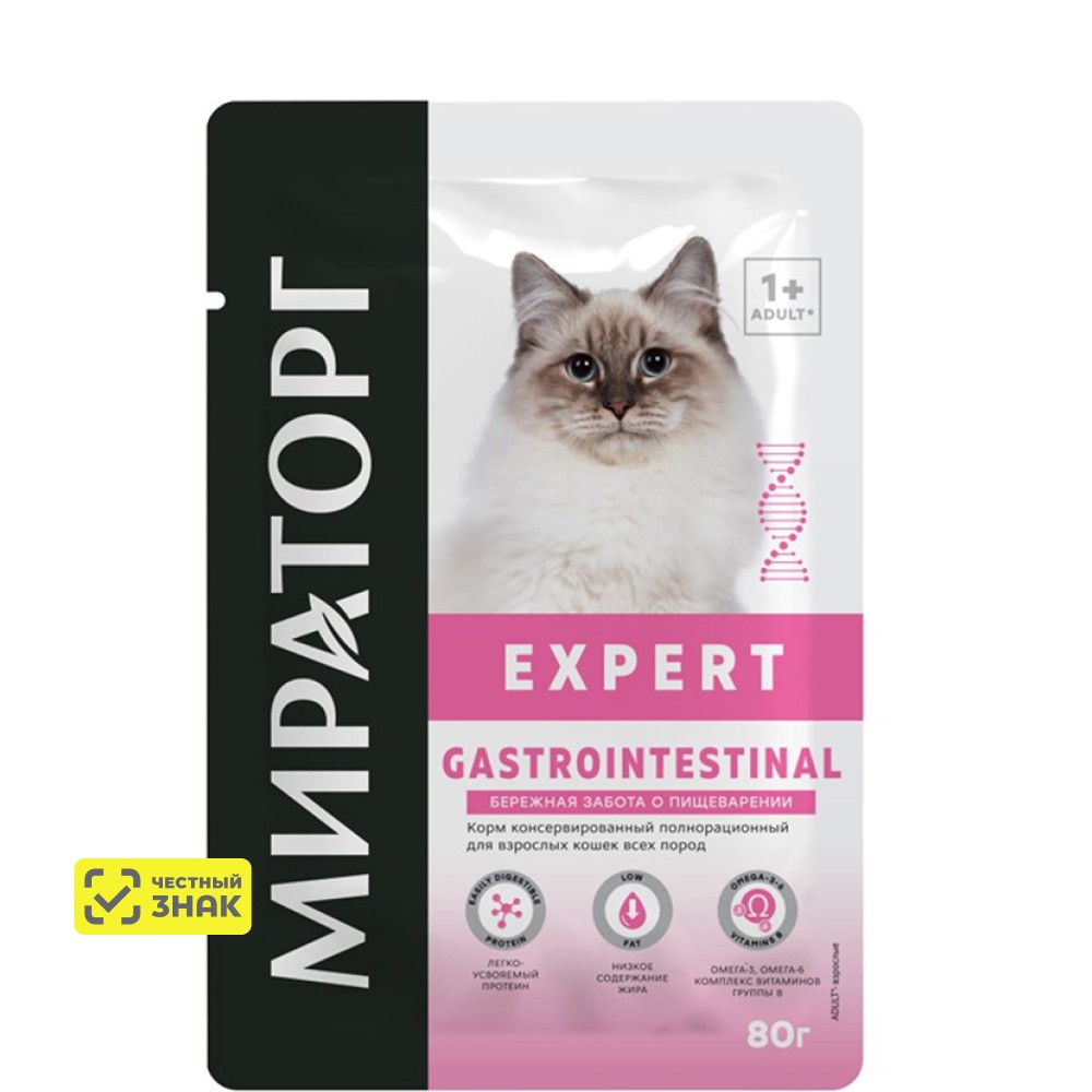 

Мираторг Expert Gastrointestinal Влажный корм (пауч) для взрослых кошек всех пород Бережная забота о пищеварении, с курицей, 80 гр.
