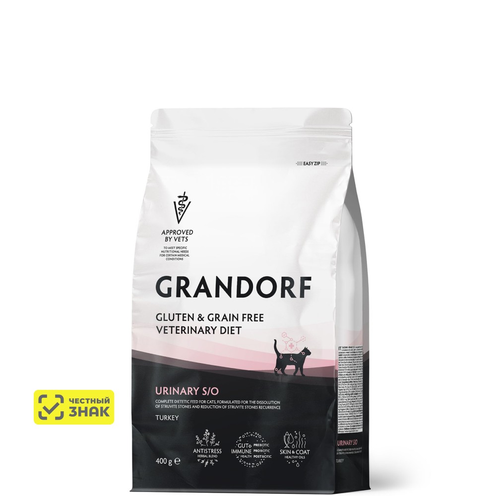 GRANDORF Vet Urinary S/O Сухой корм для кошек при мочекаменной болезни, с индейкой, 400 гр.
