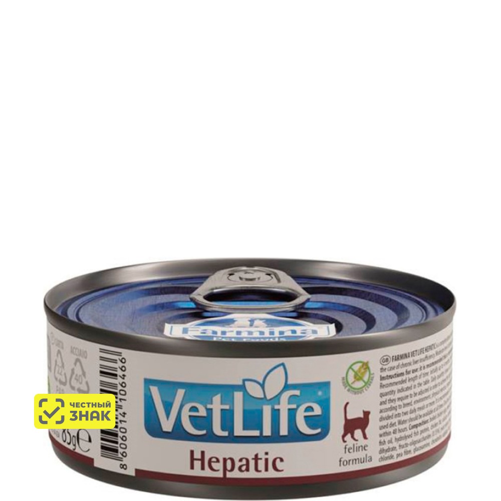 

Farmina Vet Life Hepatic Влажный корм (консервы) для кошек при заболевание печени, 85 гр.