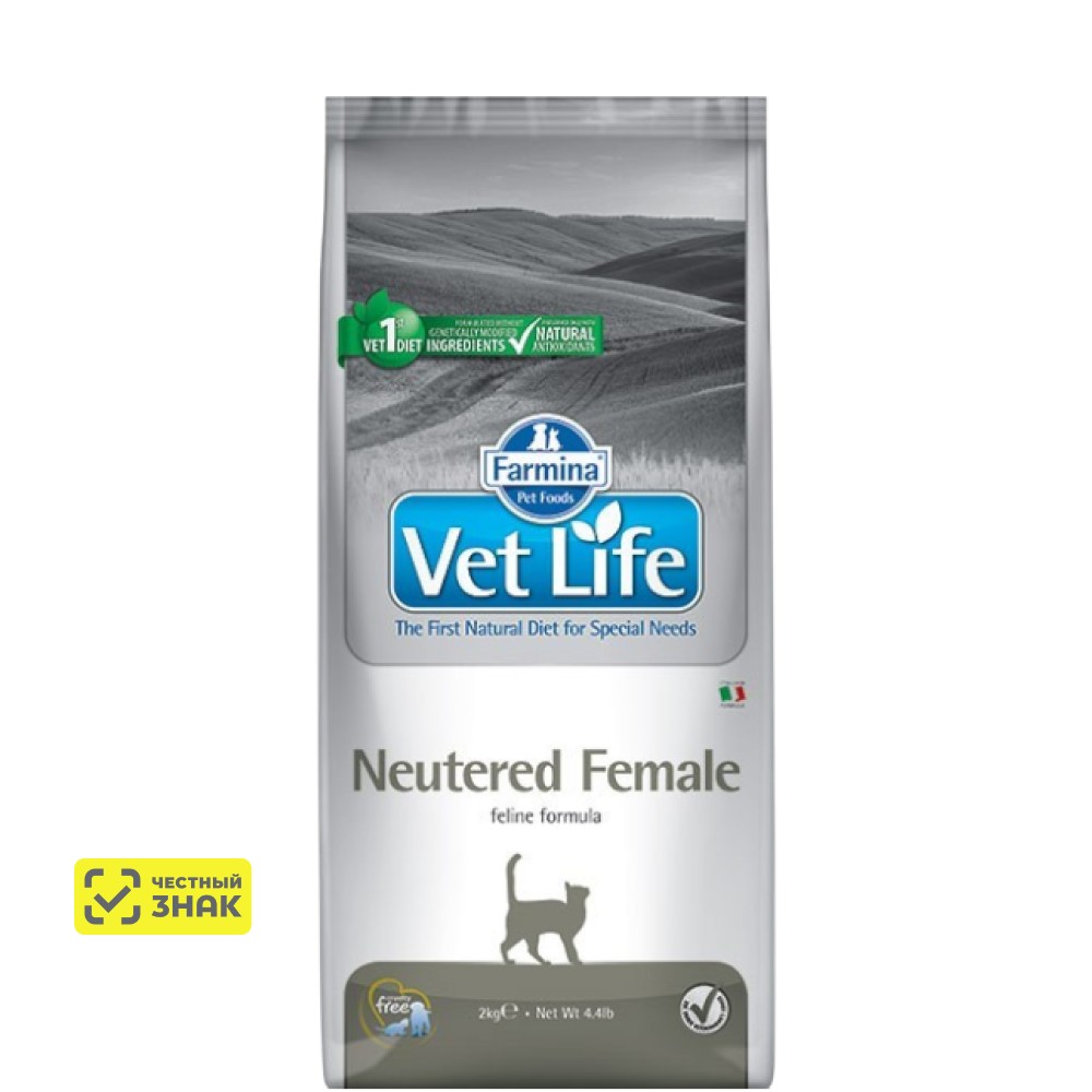 

Farmina Vet Life Neutered Female Сухой диетический корм для стерилизованных кошек, с курицей, 2 кг