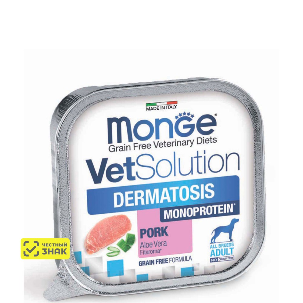 

Monge VetSolution Dog Dermatosis Влажный корм (ламистер) для собак при заболеваниях кожи, 150 гр.