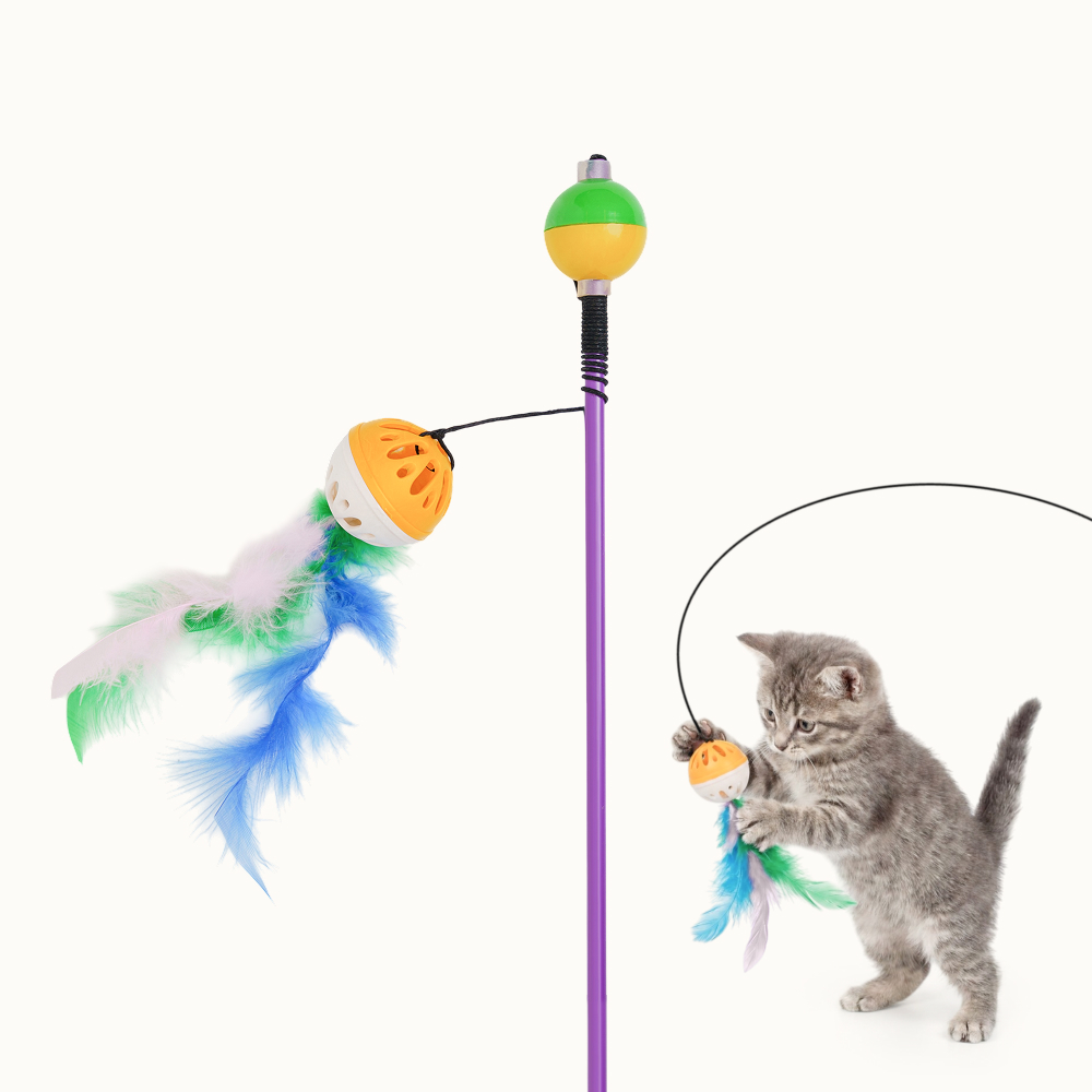 Pet hobby Игрушка-дразнилка для кошек с погремушкой, бубенчиком и пером, 37 см