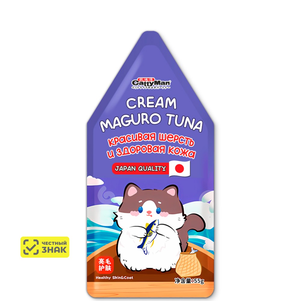 

CATTYMAN Лакомство Cream Maguro Tuno Крем-мусс с тунцом магуро для красивой шерсти и здоровой кожи у кошек и котят, 55 гр.