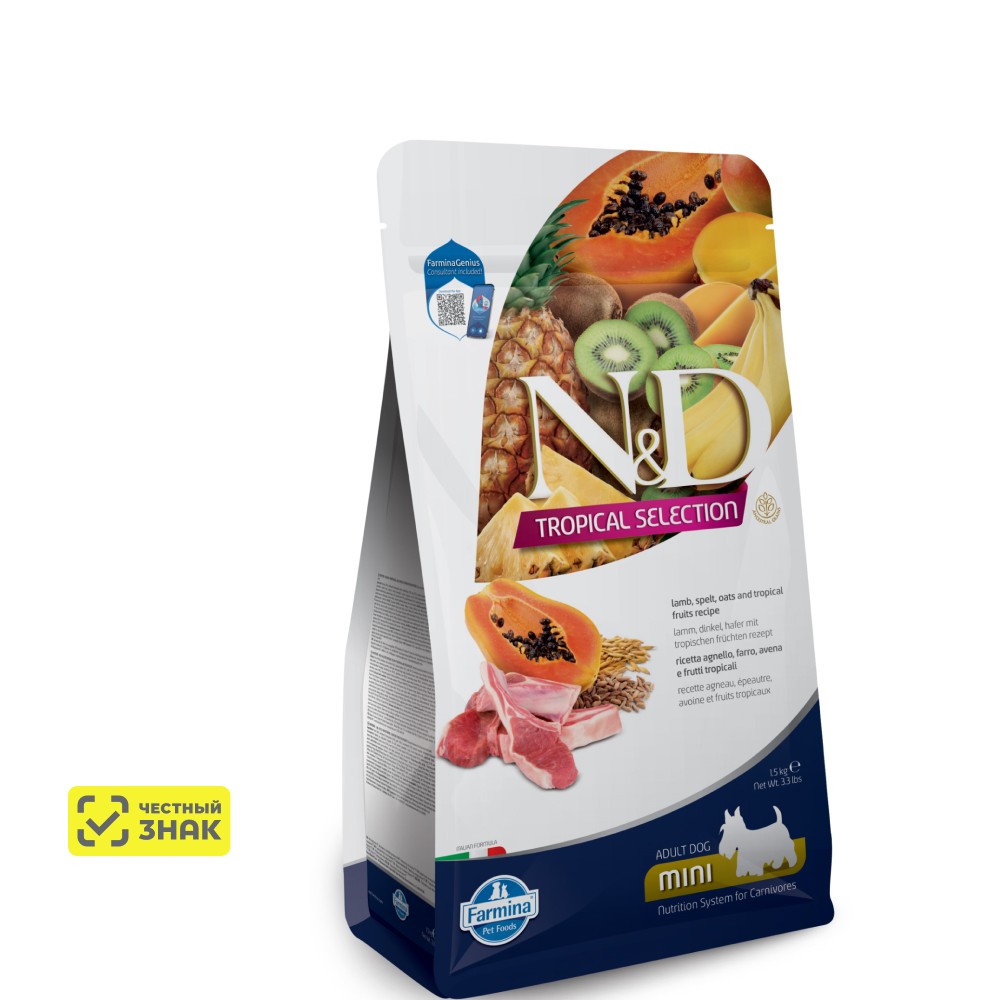 

Farmina ND Tropical Selection Сухой корм для взрослых собак мелких пород, ягненок, 1,5 кг