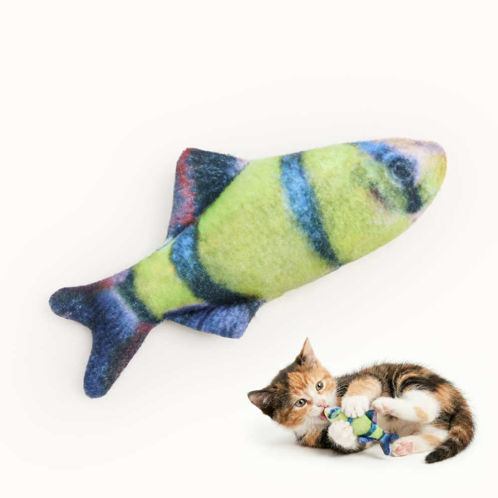 Pet hobby Игрушка для кошек Рыба Барбус суматранский с валерианой и кошачьей мятой, 10 см, зеленый