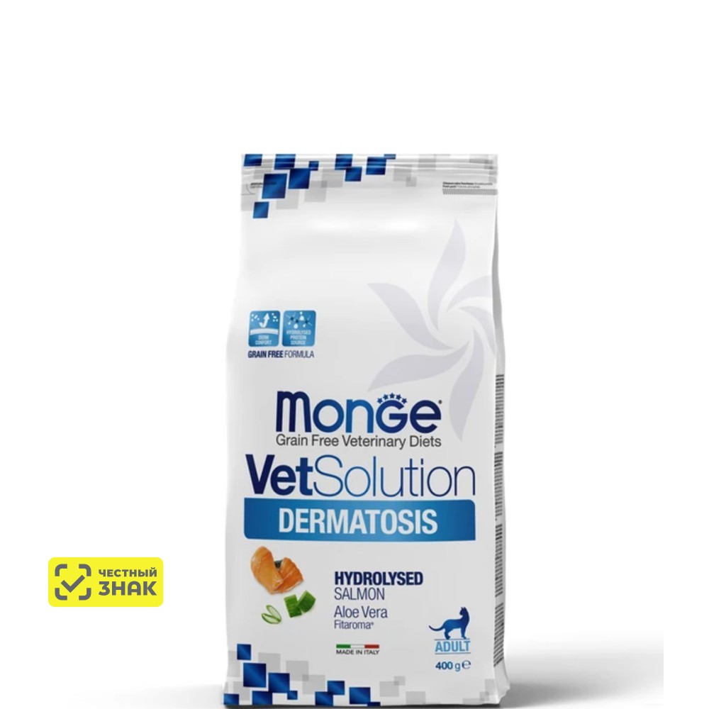 

Monge VetSolution Cat Dermatosis Сухой корм для кошек при заболеваниях кожи, с лососем, 400 гр.