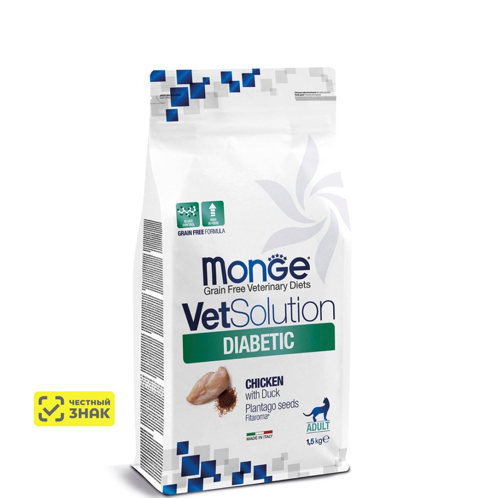 

Monge VetSolution Cat Diabetic Сухой корм для кошек при сахарном диабете и избыточном весе, 1,5 кг