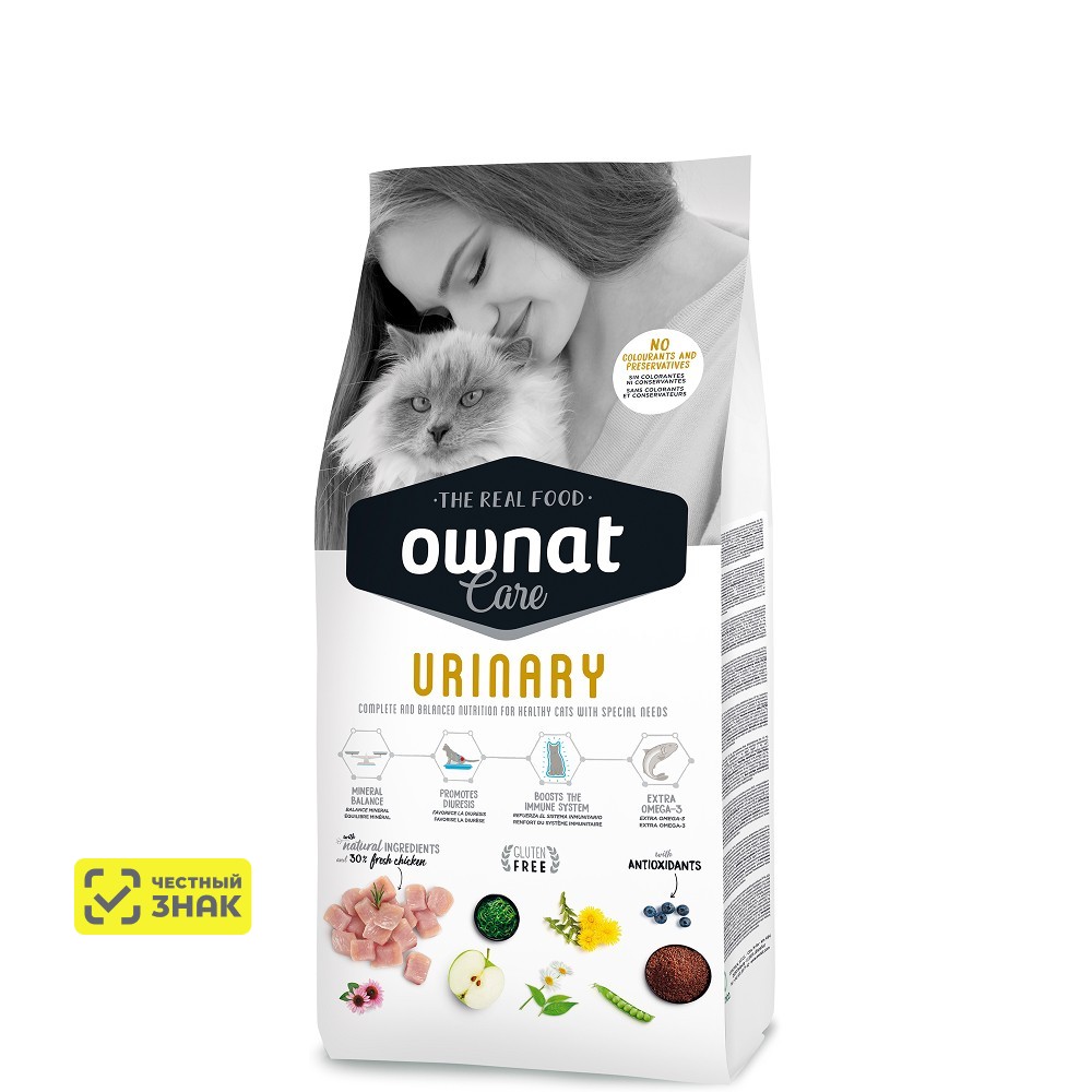

Ownat Care Urinary Сухой корм для профилактики заболеваний мочевыводящих путей у кошек, с курицей, 1,5 кг