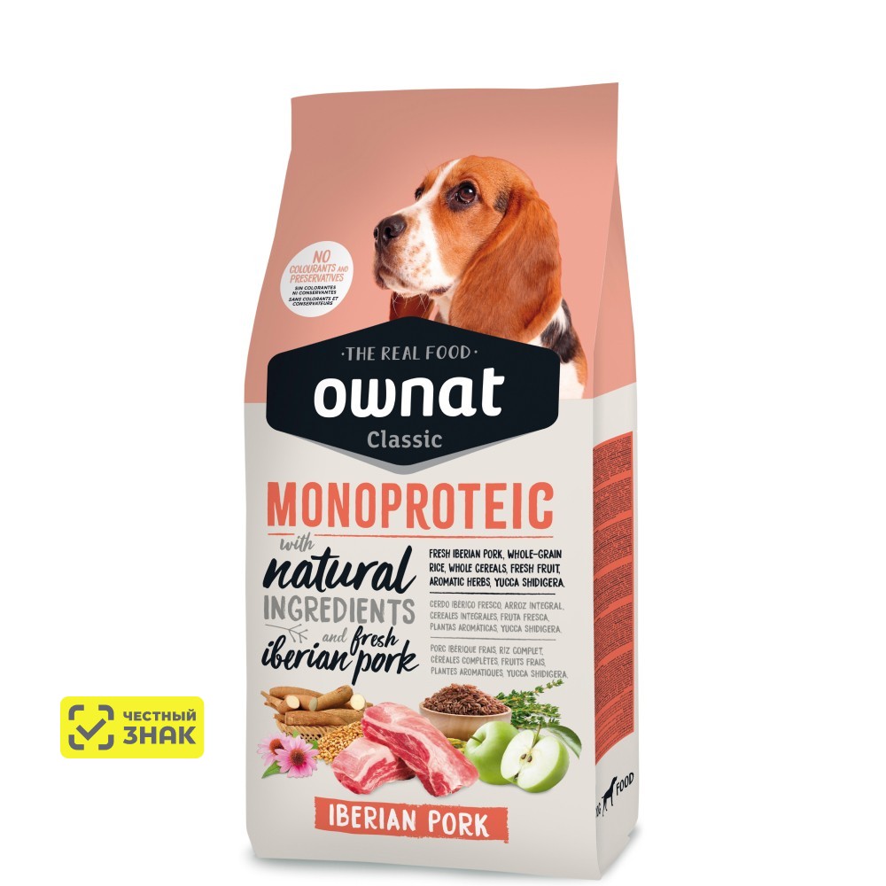 

Ownat Classic Monoproteic Сухой монопротеиновый корм для собак, с иберийской свининой, 4 кг