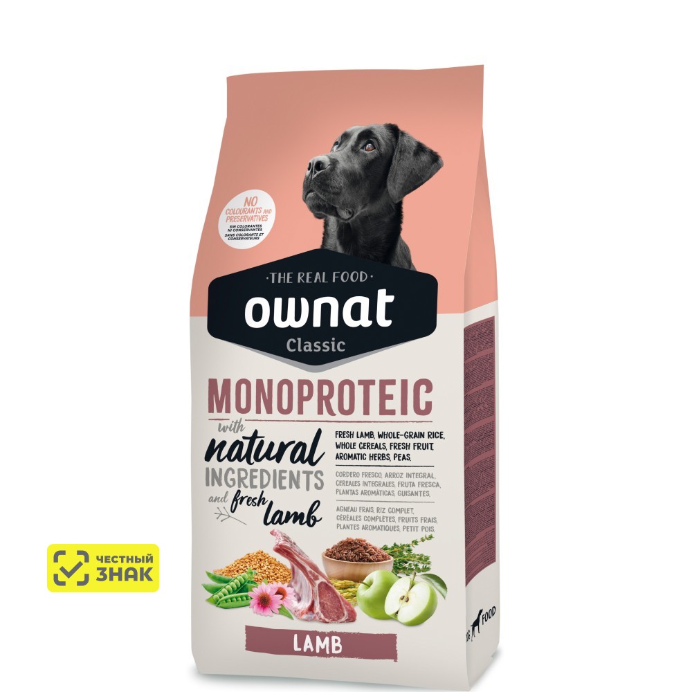 Ownat Classic Monoproteic Сухой монопротеиновый корм для собак, с ягненком, 4 кг