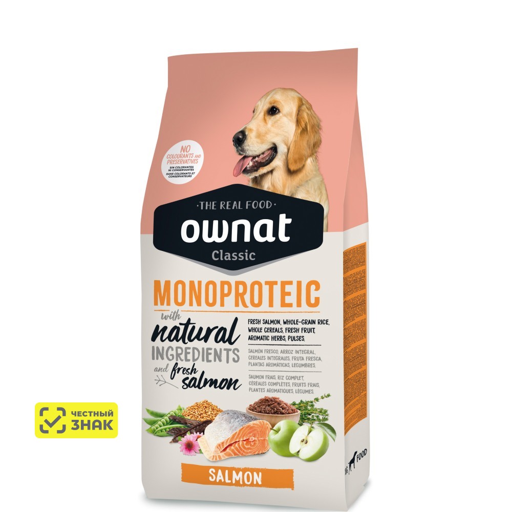 Ownat Classic Monoproteic Сухой монопротеиновый корм для собак, с лососем, 4 кг