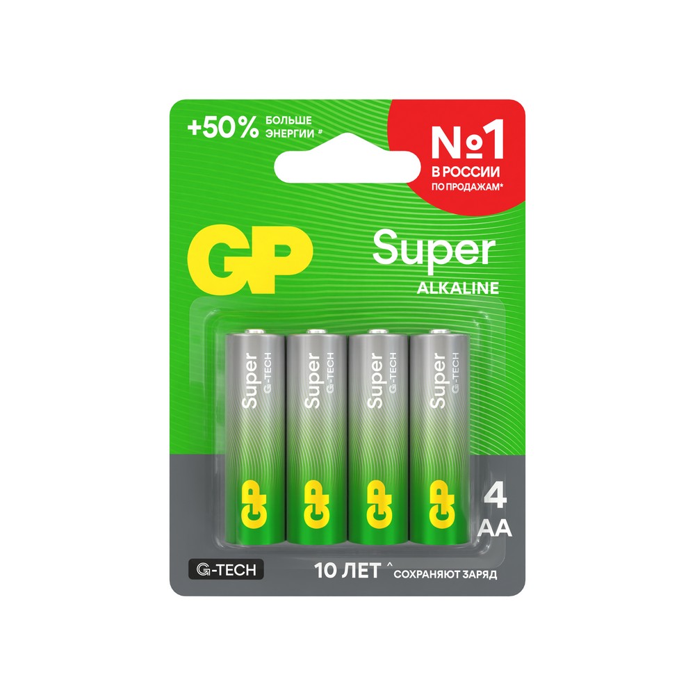 GP Батарейки алкалиновые Super Alkaline G-Tech 15А АA, 4 шт