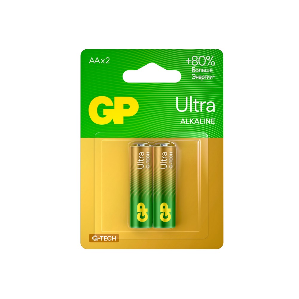 GP Батарейки алкалиновые Ultra Alkaline G-Tech 15А AA, 2 шт