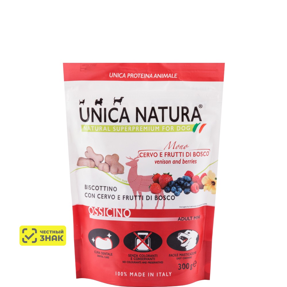UNICA Natura Лакомство Печенье с мясом оленя и ягодами для собак, 300 гр.