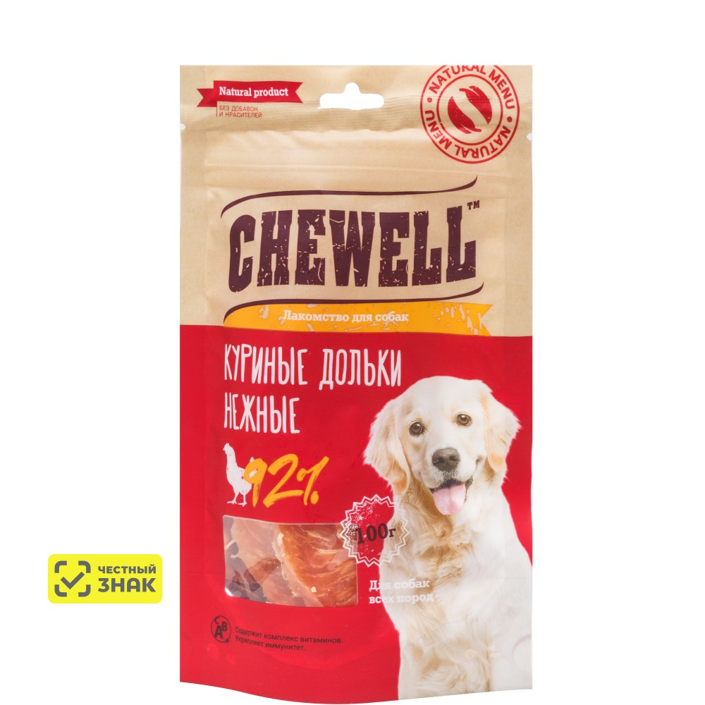 

Chewell Лакомство Куриные дольки нежные для собак всех пород, 100 гр.