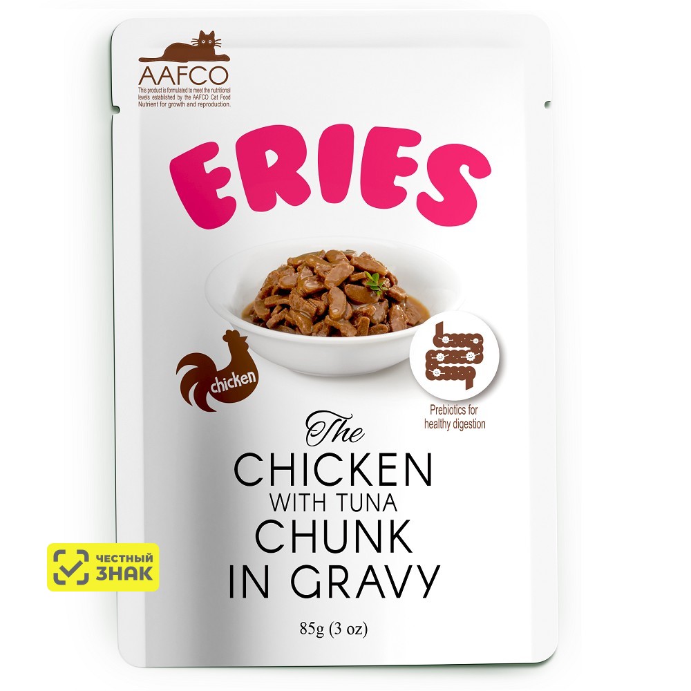 Pettric Eries Влажный корм для кошек, курица с мясом тунца в соусе, 85 гр