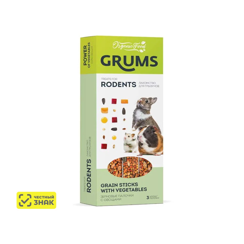 

GRUMS Лакомство Зерновые палочки с овощами для грызунов, 3х30 гр.