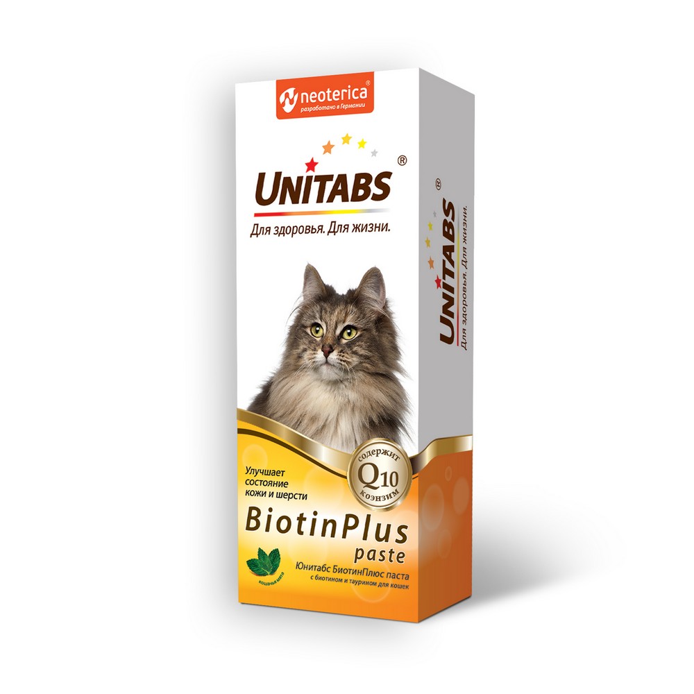 

Unitabs Витаминно-минеральный комплекс с биотином и таурином в форме пасты для здоровья шерсти и кожи у кошек, 120 мл