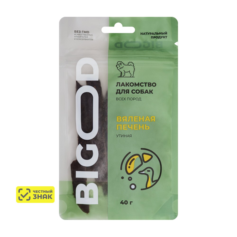 

BIGOOD Лакомство Печень вяленая утиная для собак всех пород, 40 гр.