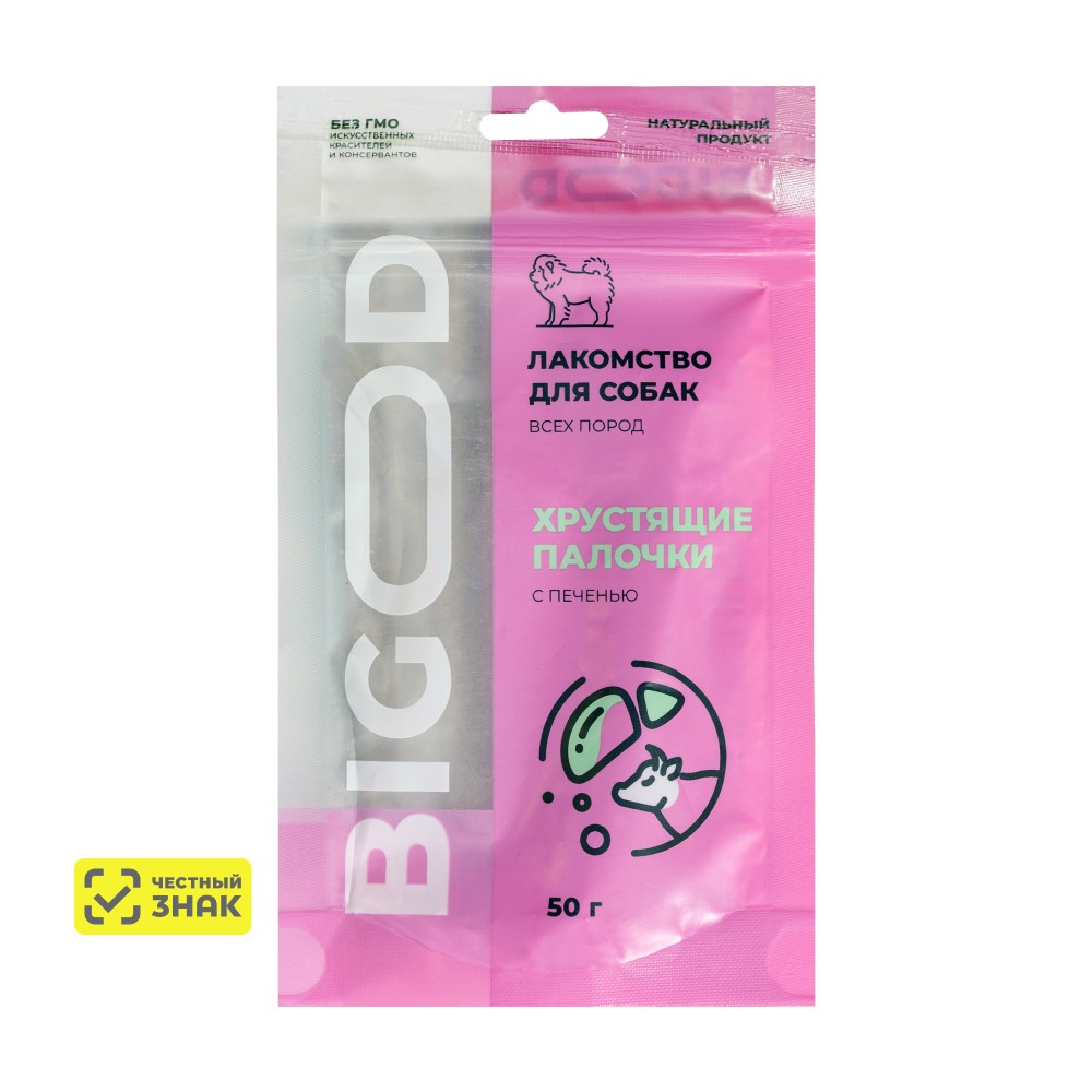 

BIGOOD Лакомство Хрустящие палочки с печенью для собак, 50 гр.
