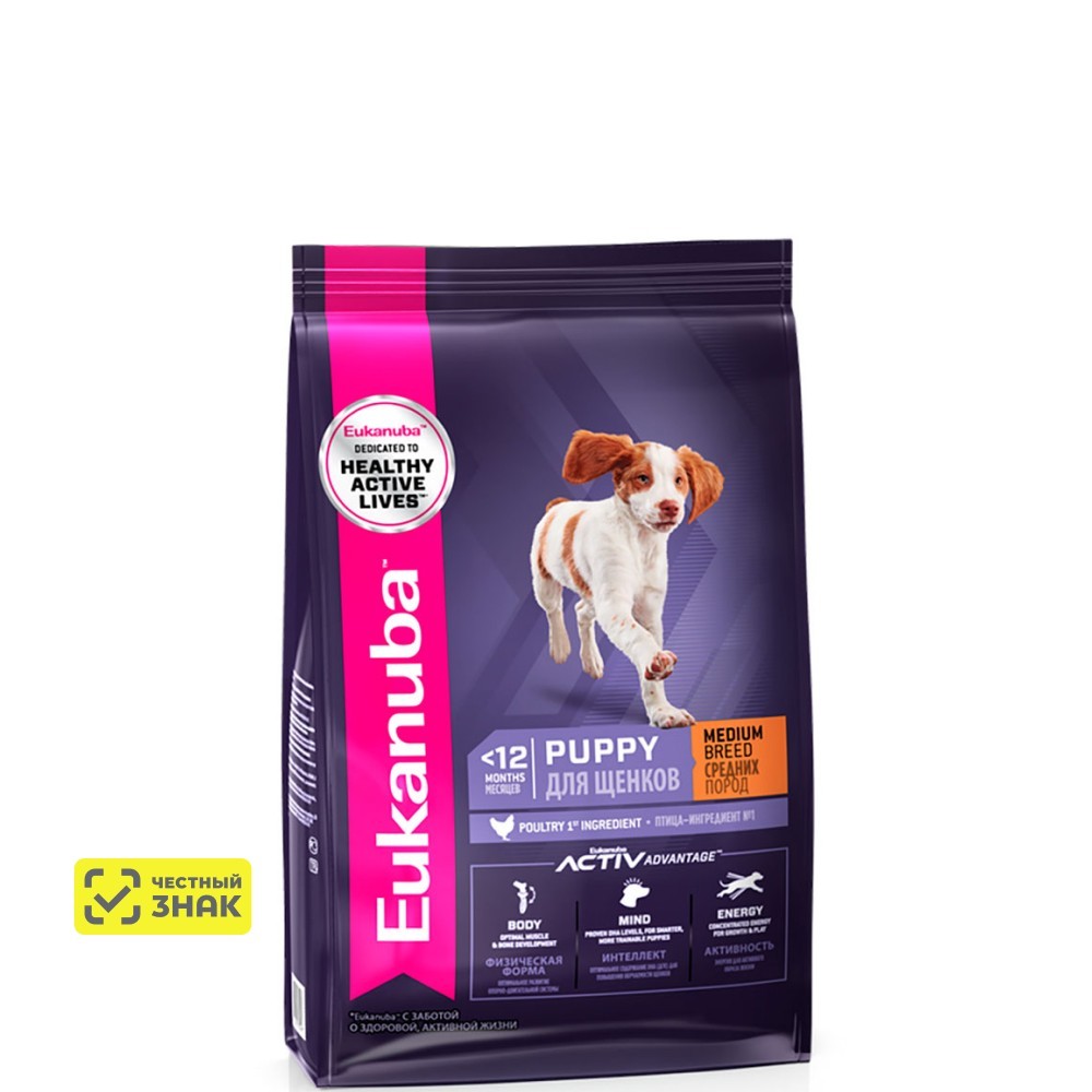 

Eukanuba Puppy Medium Breed Сухой корм для щенков средних пород, с курицей, 800 гр.
