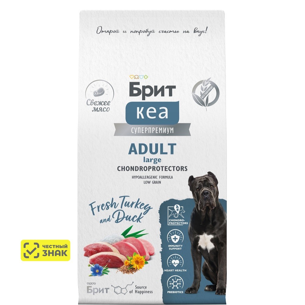 Брит Кеа Adult Large Chondroprotectors Сухой корм для собак крупных пород, с индейкой и уткой, 12 кг