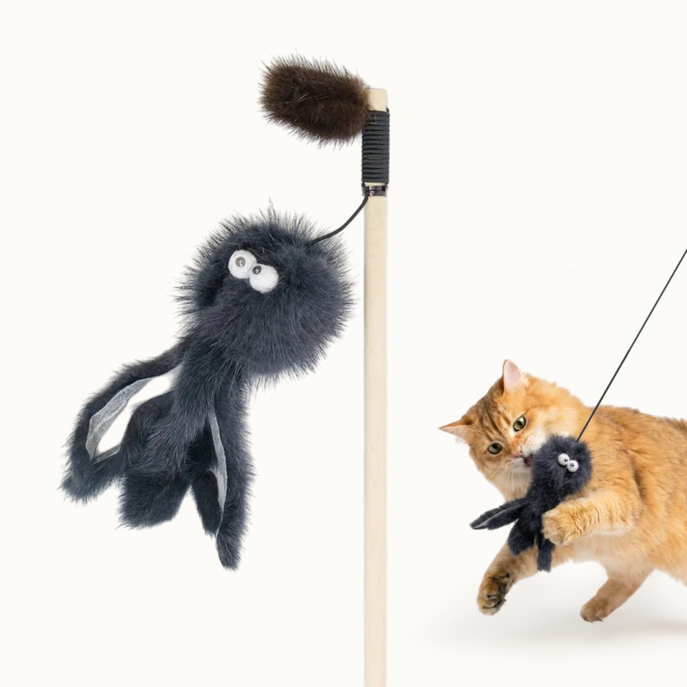 Pet hobby Игрушка-дразнилка из натуральной норки для кошек Осьминог, игрушка 13 см, палка 50 см, общая длина 80 см
